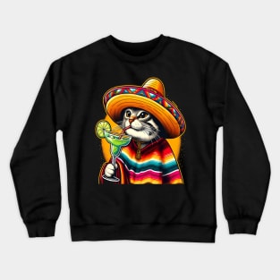 Cat Drinking Margarita Mexican Poncho Cat Lover Crewneck Sweatshirt